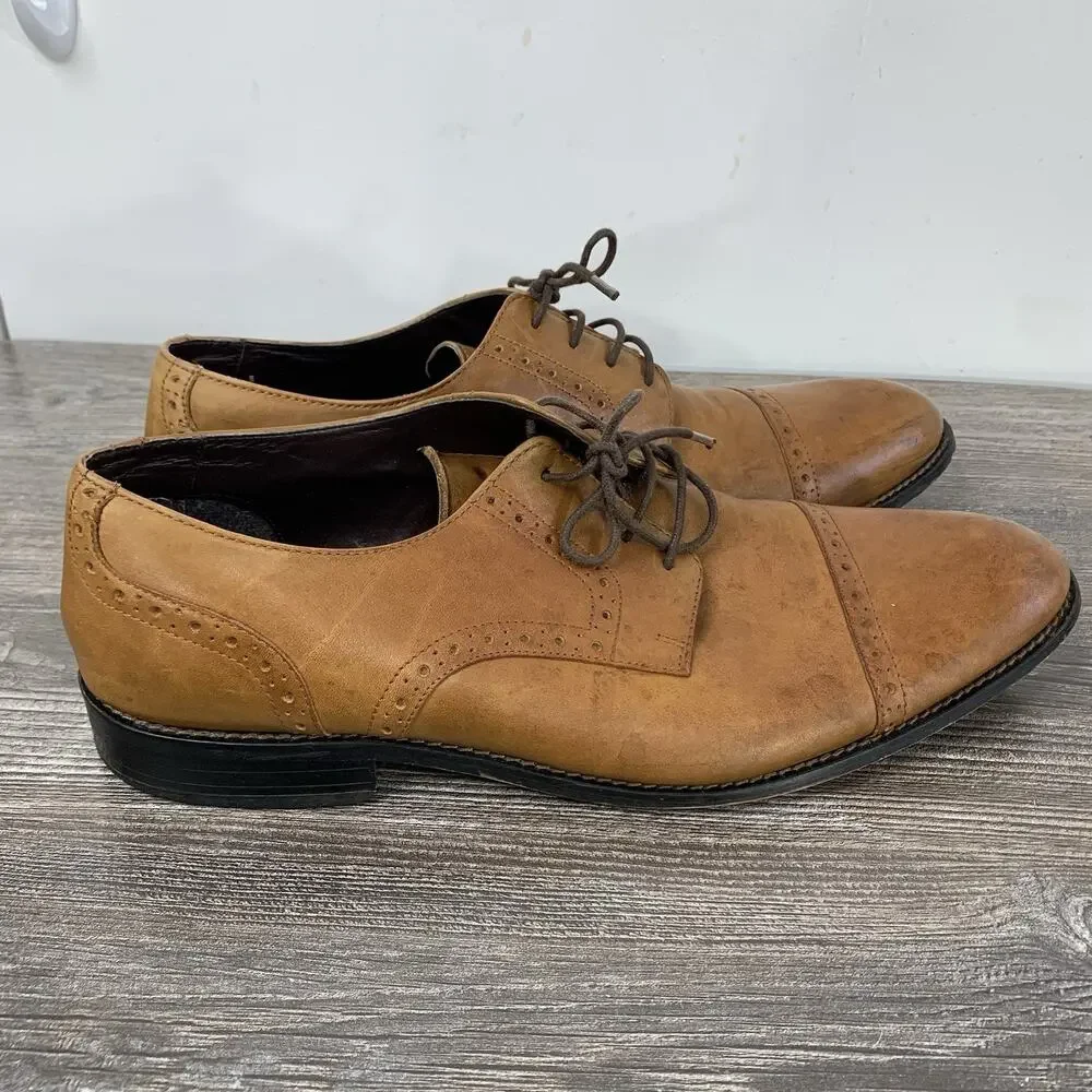 Stacy Adams Prescott Dress Shoes mens‎ 13M Brown leather cap toe oxford 24858